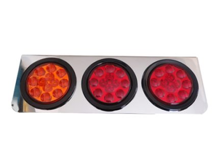 LED Tail lamp 3round 12LED left hand. RED/RED/YELLOW chromed metal bracket