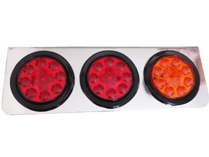 LED Tail lamp 3round 12LED right hand. RED/RED/YELLOW chromed metal bracket