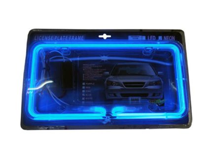Neon license frame blue
