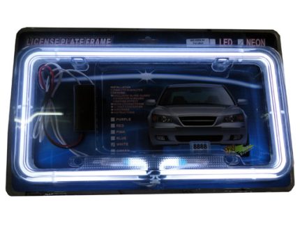 Neon license frame white