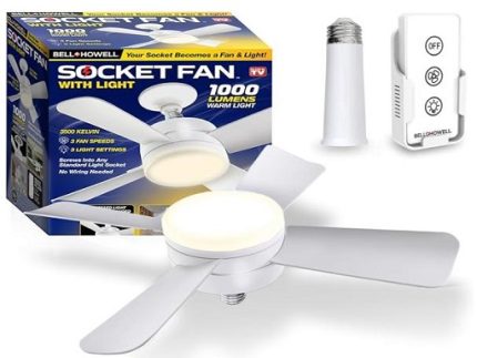 Socket Fan Light Warm Light Ceiling Fans with Lights and Remote 1000 Lumens