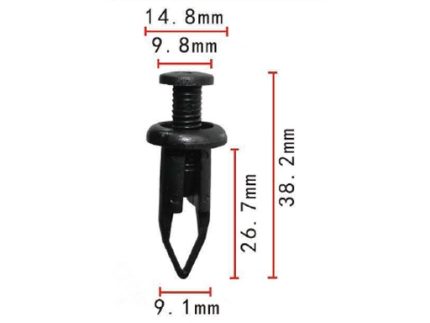 RIVET 90467-09093 Black Nylon Bumper Cover Push-Type Retainer Head 15mm Stem Length 27mm Fits Into 9