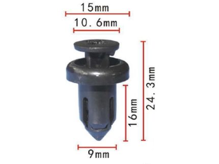 RIVET 90467-09145 Black Ny lon Bumper Cover Push-Type Re tainer Head Di am e ter 15mm Stem Length 12