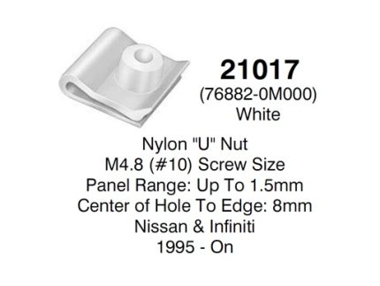 RIVET 76882-0M000 Nylon U Nut M4.8 #10 Screw Size Panel Range Up To 1.5mm Center of Hole To Edge 8mm