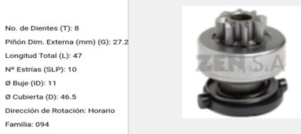 1.01.1478.0 BENDIX PARA CHRYSLER NEON 8 DIENTES PRESENTACION RCR LA CAJA DE CADA