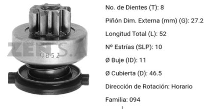 1.01.0852.0 BENDIX PARA CHRYSLER NEON 8 DIENTES PRESENTACION RCR LA CAJA DE CADA