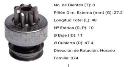 1.01.1545.0 BENDIX PARA CHRYSLER NEON 8 DIENTES PRESENTACION RCR LA CAJA DE CADA 235290 333542