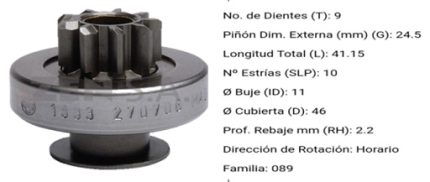 1.01.1533.0 BENDIX FORD ECOSPORT/FIESTA/KA 1.6L 9 DIENTES PRESENTACION RCR LA CAJA DE CADA BENDI