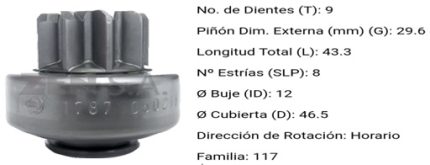 1.01.1787.0 BENDIX FORD FOCUS/ECOSPORT 2.0 9 DIENTES PRESENTACION RCR LA CAJA DE CADA BENDIX