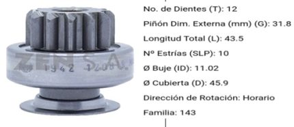 1.01.1942.0 BENDIX FORD F150/F250/F350 SUPER DUTY 12 DIENTES PRESENTACION RCR LA