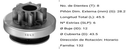 1.01.1048.0 = 93740994 BENDIX CHEVROLET SPARK 8DIENTES PRESENTACION RCR LA CAJA DE CADA BENDIX