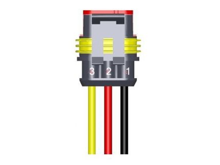 FEMALE CONNECTOR 3pin; wire 25cm; mass wire Black; high light wire Red; low light wire Yellow