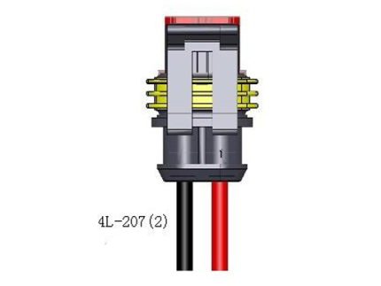 4L-207(2) 2PIN WIRE 25CM: 1 RED 2 BLACK SQUARE HOLE FEMALE CONNECTOR