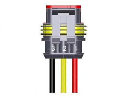 4L-207(3) 3PIN WIRE 25CM: 1 RED 2 YELLOW 3 BLACK SQUARE HOLE FEMALE CONNECTOR