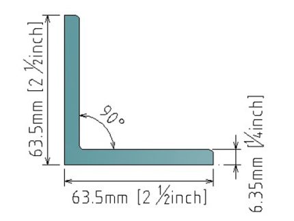 1/4x2.1/2x2.1/2″ (6.35x63.5x63.5mm) ANGLE BAR 304
