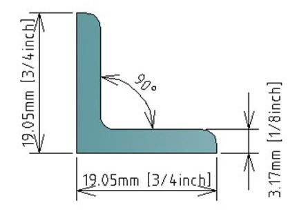 1/8x3/4x3/4″ (3.17x19.05x19.05mm) ANGLE BAR 304