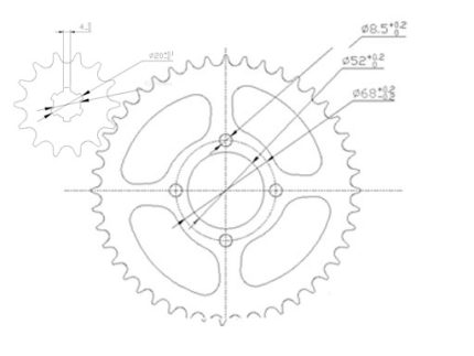 44T/14T CENTER:52MM GUIDE TO GUIDE:40MM 428H LINK:120