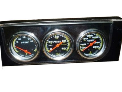 P-3808-6590CH VOLTMETER/OIL PRESSURE/WATER TEMPERATURE TRIO GAUGE WITH BLACK PANEL