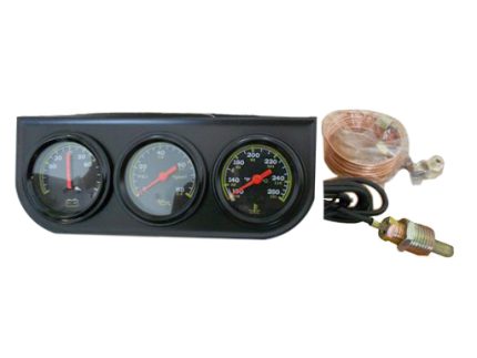 GU91 AMMETER/VOLMETER/WATER TEMPERATURE TRIO GAUGE WITH BLACK PANEL