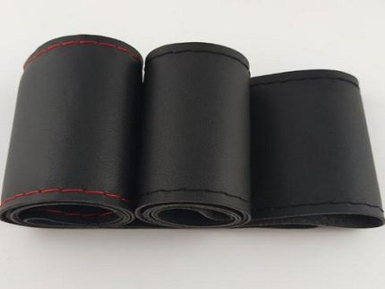 Car steering wheel cover microfiber leather black+red wire
