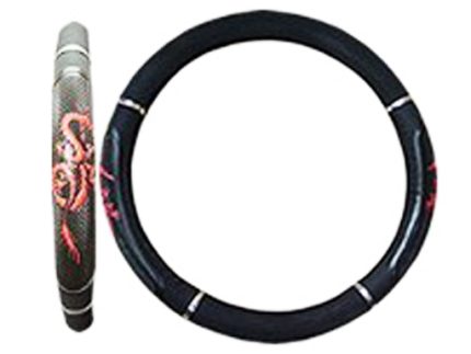 Steering wheel cover, PU, red dragon
