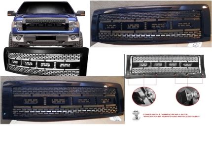 FORD2103 PARRILA DELANTERA COMPATIBLE FORD F-150 MODELO 09-14 ESTILO RAPTOR MALLA CON CARCASA NEGRO