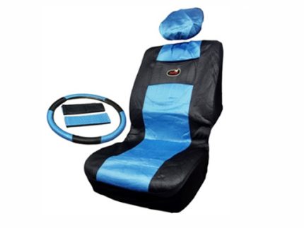 Seat cover with shoulder belt and steering wheel cover 12pcs blue/black