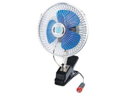 VENTILADOR  AZUL 6″ 12V CROMADO CON INTERRUPTOR PARA EMPRERNAR Y CON GANCHO