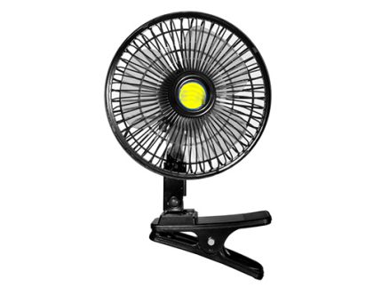 VENTILADOR METÁLICO OSCILANTE CON ASPAS EN PLÁSTICO, CLIP 6” Y ENCENDEDOR 12V